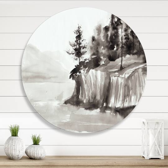 Designart - Monochrome Cliffs By The Lake